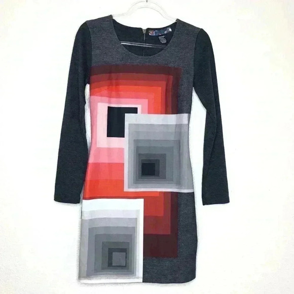 Deisgual Geometric Print Dress Long Sleeve - Picture 1 of 5